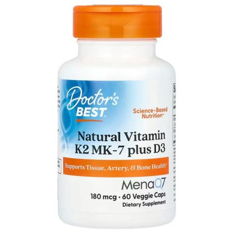 Doctor's Best Natural Vitamin K2 MK7 with MenaQ7 plus D3, 180mcg - 60 vcaps